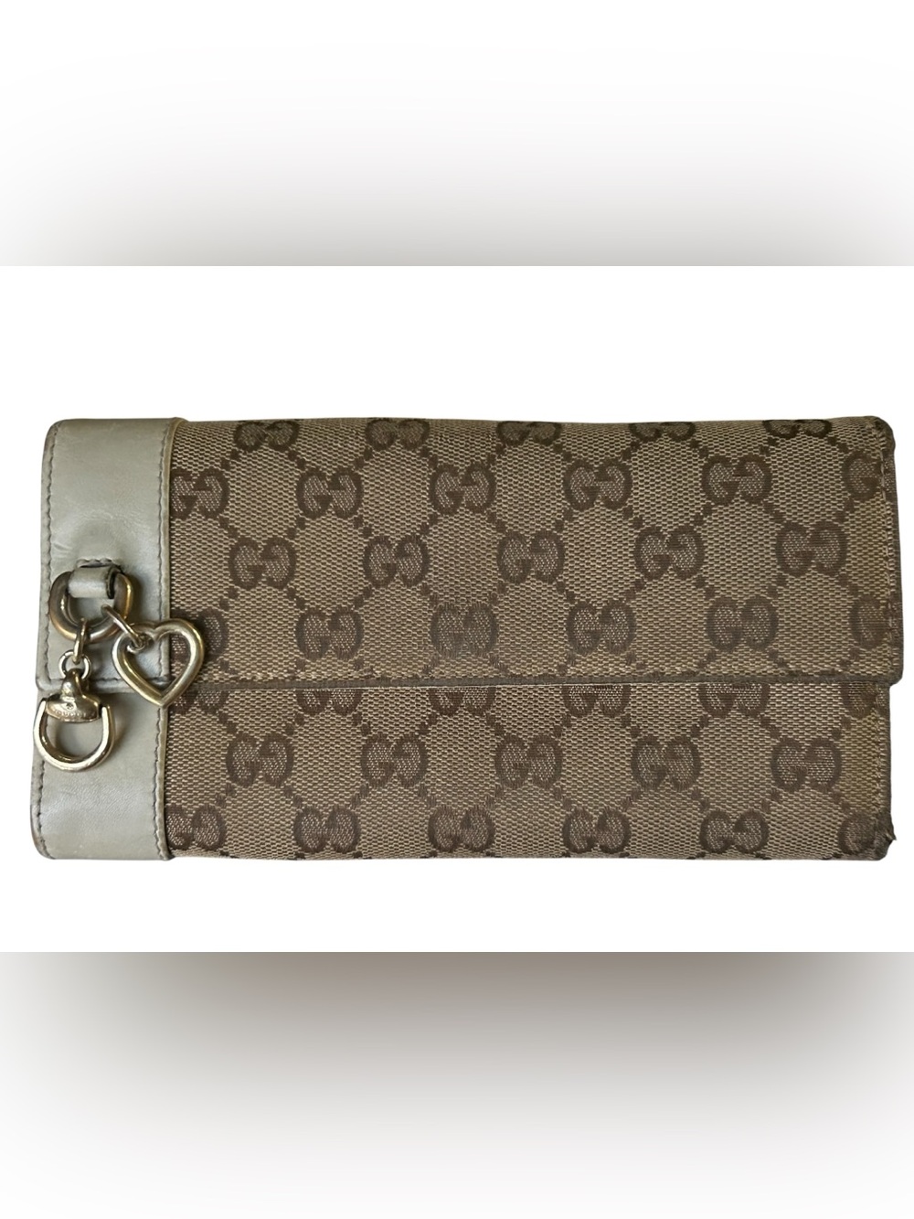 Authentic Vintage Gucci Heart Bit GG Canvas Continental Long Wallet 274430 GUC